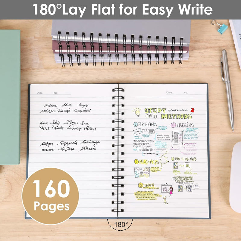 6pcs Spiral Notebook 5.5” x 8.5” Hardcover College Ruled Journals, A5 160 Pages Assorted Morandi Tone Colors for Work Office School Supplies