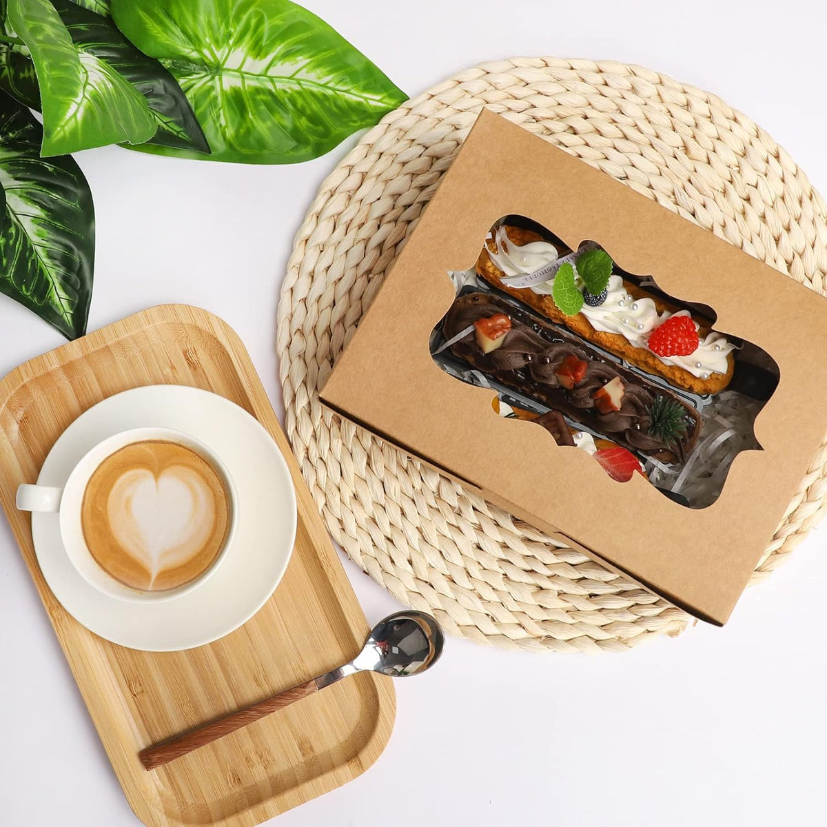 48pcs 8x6x2.5 Inches Cookie Boxes, Treat Boxes with 3 Style Window, for Chocolate Strawberries Muffins Donuts and Party Favor