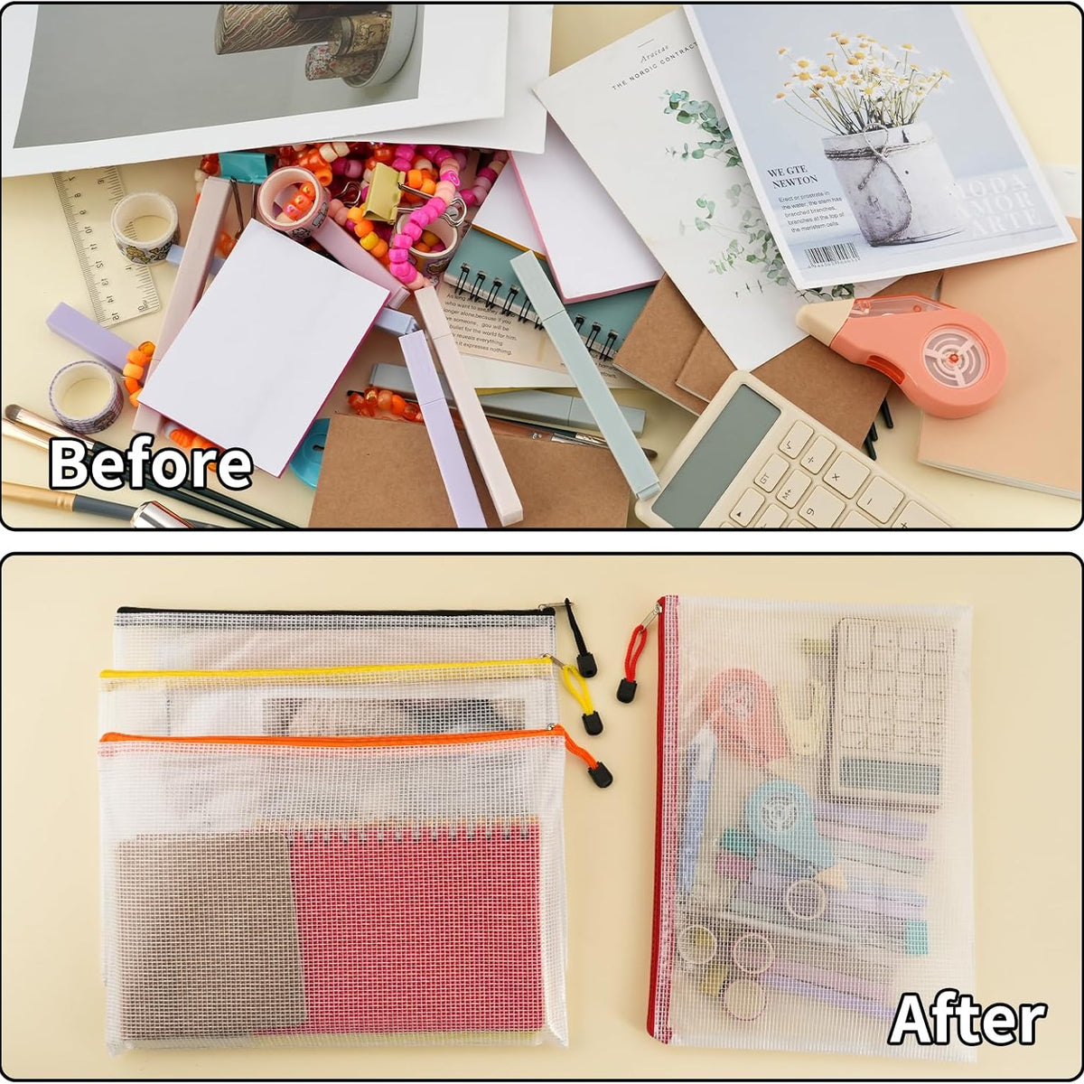 72pcs Mesh Zipper Pouch, A4 Size, 12 Colors Zipper Bags for Organizing Storage, Waterproof Puzzle Bag, Zipper File Bags for Board Games and School Office Supplies