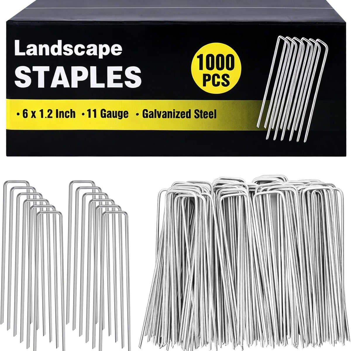 HongWay 5000 Pack 6 Inch Landscape Staples Bulk, Galvanized Garden Stakes 11 Gauge U-Shaped Pins Tent Stakes Yard Ground Staples for Landscaping Fabric, Lawn, Turf, Fence, Plant Cover, Irrigation