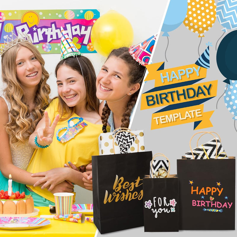 120pcs Black Paper Bags with Handles Mixed Size Bulk Kraft Paper Gift Bags for Business, Shopping, Retail, Merchandise