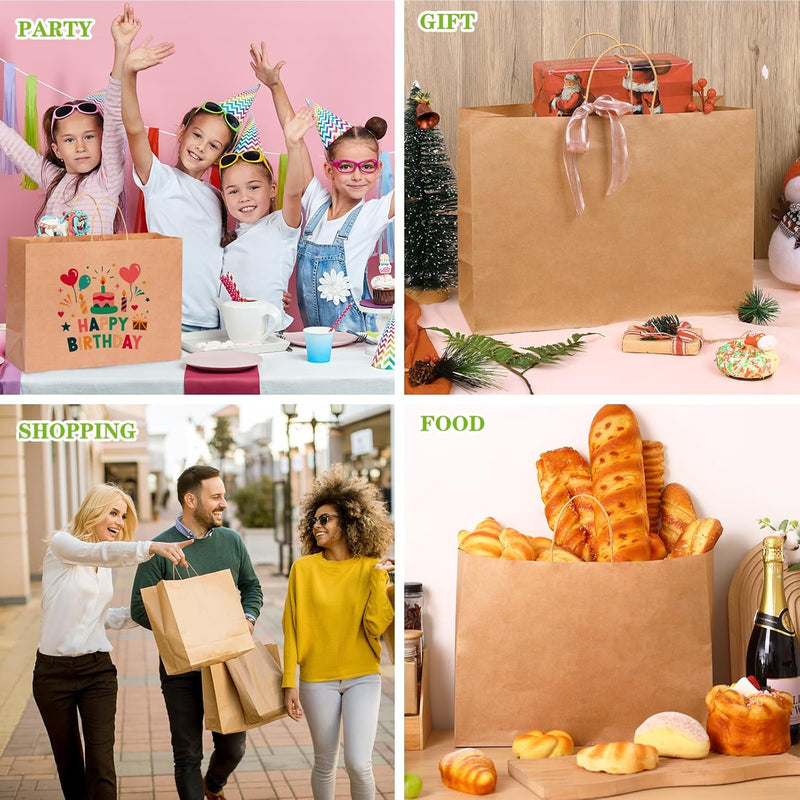 Moretoes 16x6x12 Inch 90pcs Brown Paper Bags with Handles Large Kraft Paper Gift Bags Bulk for Boutiques, Small Business, Retail Stores, Gifts, Merchandise