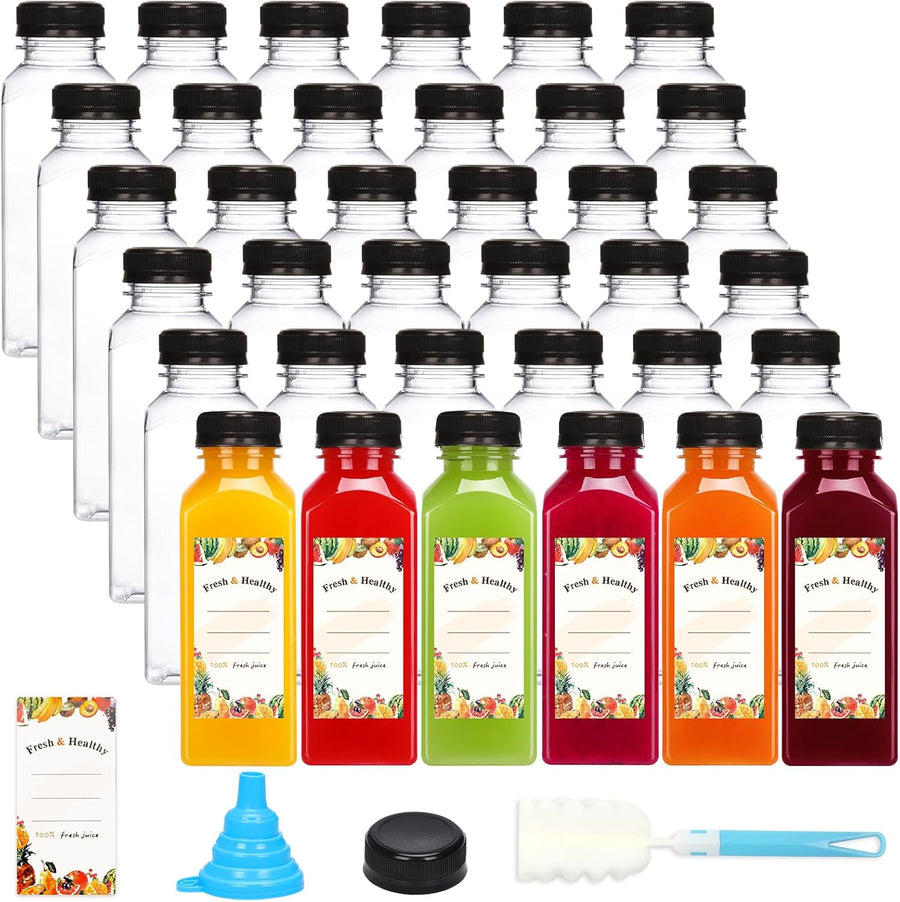 36pcs 12oz Juice Bottles, Plastic Bottles with Lids, Reusable Clear Containers with Caps for Juices, Milk, Smoothie and Other Beverages