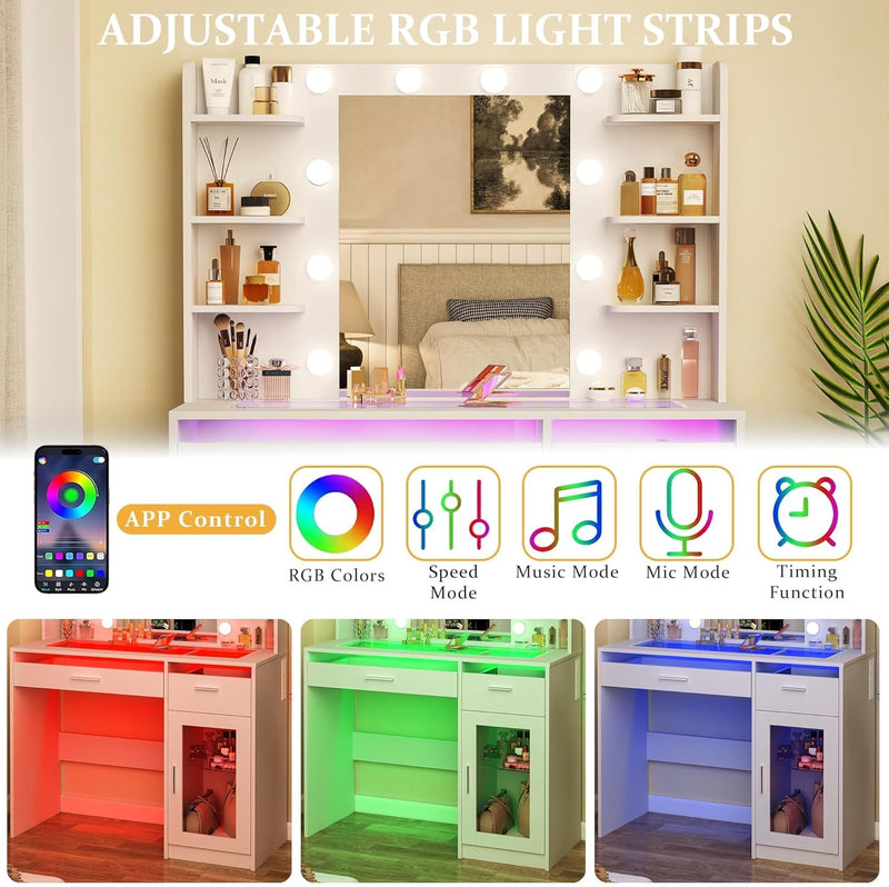 Fixwal Vanity Desk with Mirror and Lights