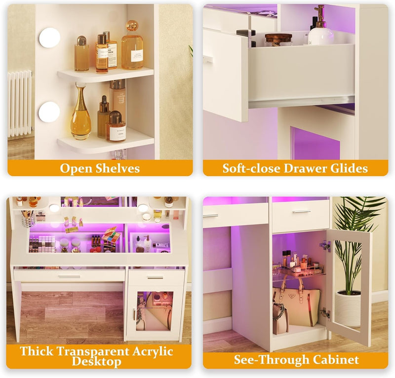 Fixwal Vanity Desk with Mirror and Lights