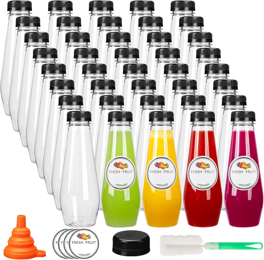40pcs 12oz Juice Bottles, Empty Plastic Juicing Bottles with Caps, Cone Reusable Clear Bulk Beverage Containers for Juicing, Drinking, Milkshake, Tea and Other Beverages