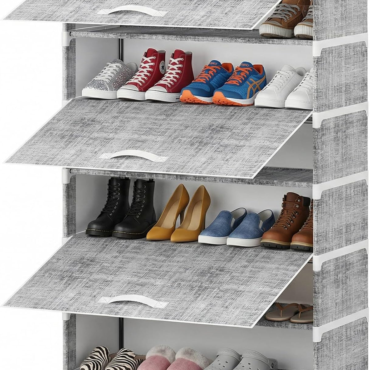 Shoe Storage Cabinet with Dustproof Flip Doors, 7 Tier Large Shoe Rack Organizer, Free Standing Shoe Shelf for Entryway, Closet, Hallway, Space Saving Sneaker Boots Storage, Modern Grey