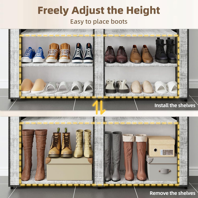 Shoe Rack with Cover, Shoe Rack with 4 Side Pockets, 6 Tier Shoe Organizer Holds 30-40 Pairs Shoes and Boots, Shoe Storage for Closet, Entryway and Hallway, Storage Cabinet for Home, Gray