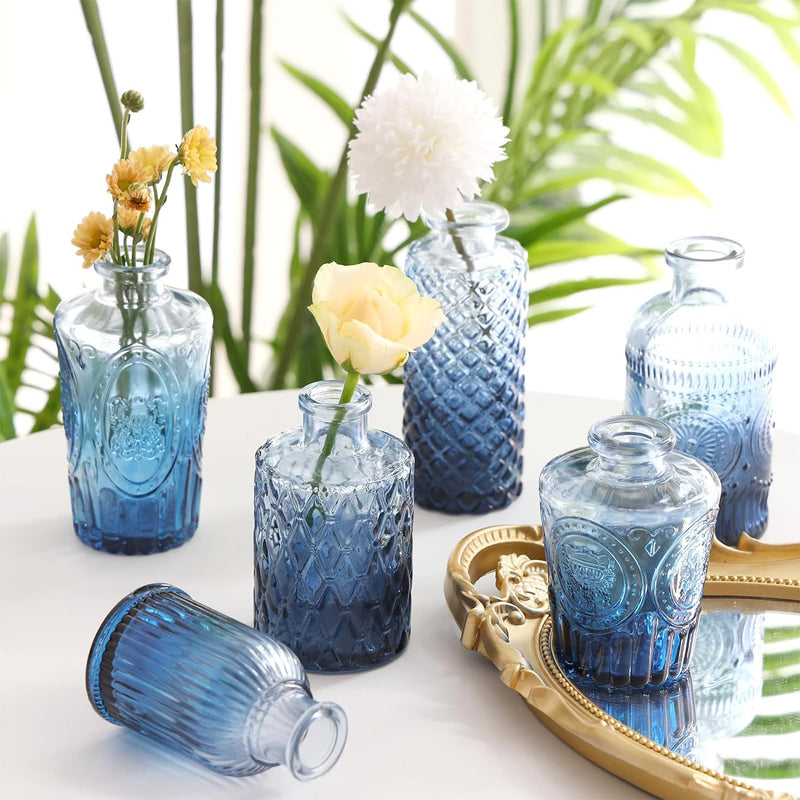 Fixwal Set of 18 Blue Bud Vases for Flowers, Vintage Clear Glass Vases Small Vases for Centerpieces for Home Table Decor Rustic Wedding Decorations