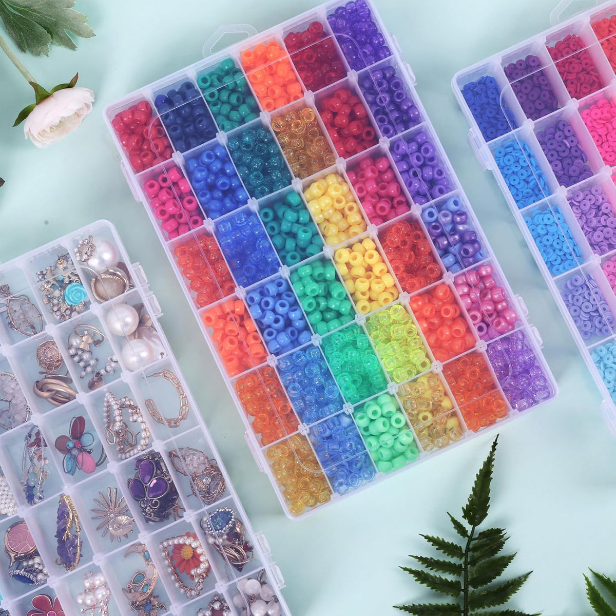 8 Pack 36 Grids Clear Plastic Storage Boxes with Adjustable Dividers, Beads Storage Containers, Jewelry and DIY Crafts Organization, Screw & Hardware Sorting with 10 Label Stickers