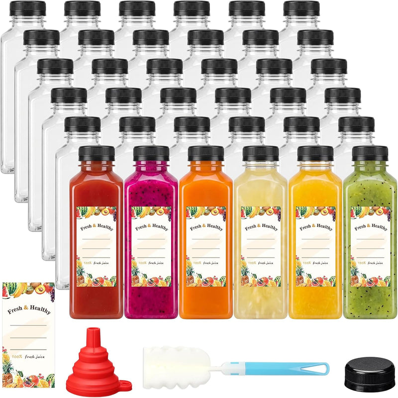 Plastic Juice Bottles with Caps – Clear PET Bottles, 4 oz, 8 oz, 12 oz & 16 oz
