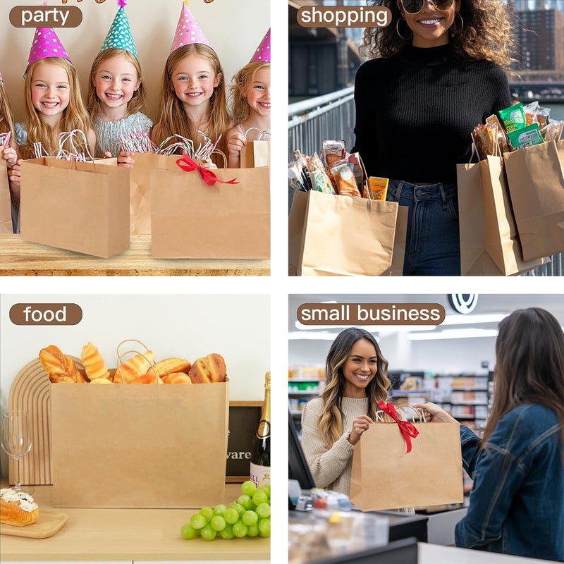 Moretoes 60pcs 16x6x12 Inches Paper Bags with Handles Bulk Large Gift Bags with Handles Brown Paper Bags for Grocery, Merchandise, Gifts