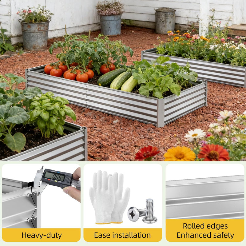 6x3x1ft(2 Pack) Galvanized Raised Garden Beds, Thickened Metal Planter Box for Outdoor Vegetables & Flowers, 72" L x 36" W x 12" H