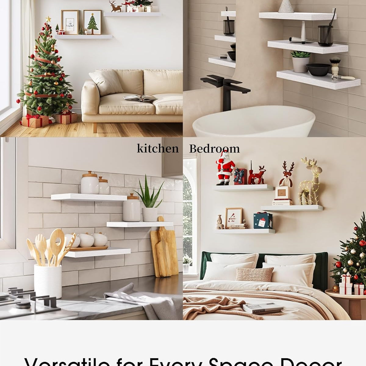SUPERLELE 4-Pieces Floating Shelves for Wall, Wall Mounted Rustic Wood Shelves White