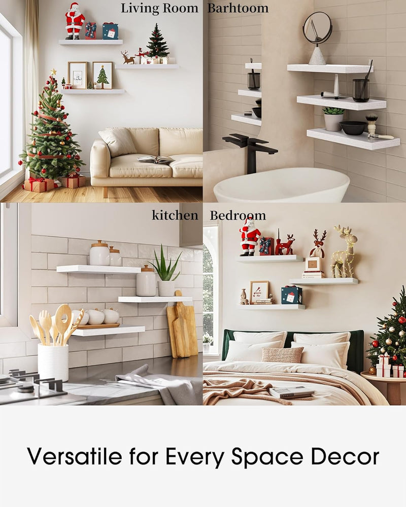 SUPERLELE 4-Pieces Floating Shelves for Wall, Wall Mounted Rustic Wood Shelves White