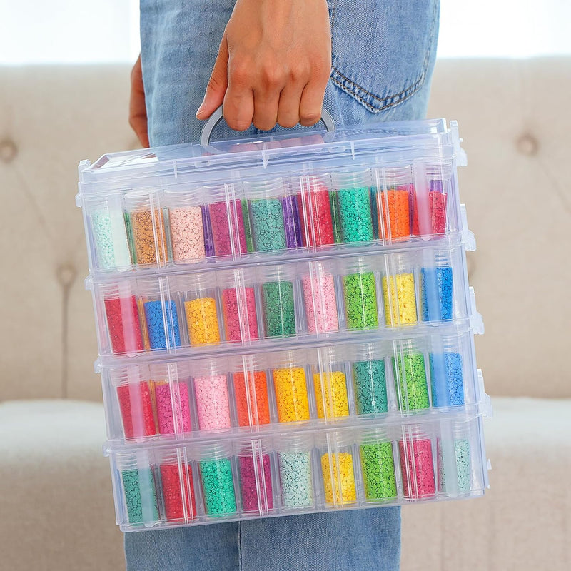 4-Tier Diamond Painting Storage Container, 200 Slots Portable Bead Organizer Box, Stackable Crafts Organizers for DIY Diamond Art Craft Jewelry Bead Storage