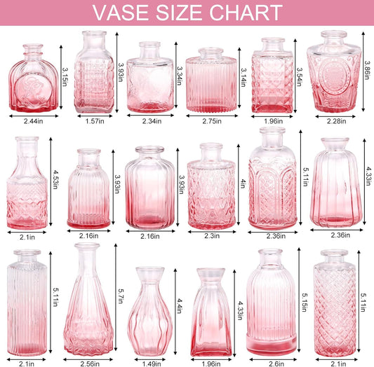 18pcs Pink Glass Bud Vase Set, Small Flower Vases for Centerpieces in Bulk, Mini Vintage Vase for Home, Wedding, Table Decor