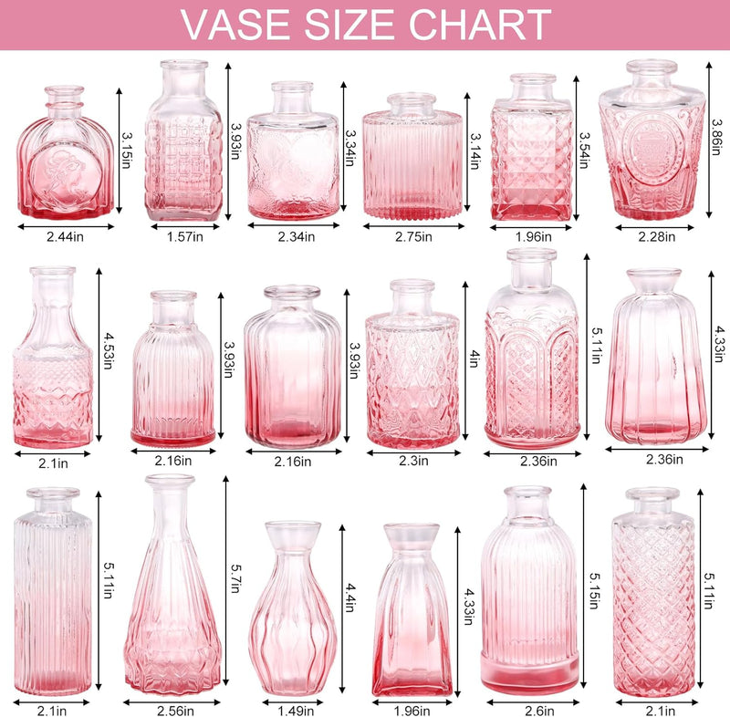 18pcs Pink Glass Bud Vase Set, Small Flower Vases for Centerpieces in Bulk, Mini Vintage Vase for Home, Wedding, Table Decor