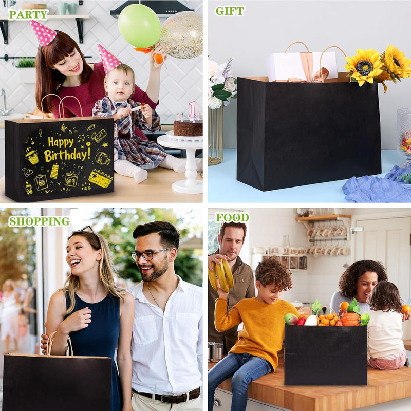 Moretoes 90pcs Black Gift Bags, 16x6x12 Inch Large Paper Bags with Handles Bulk for Boutiques, Grocery, Small Business, Mechandise, Party, Gifts & Merchandise