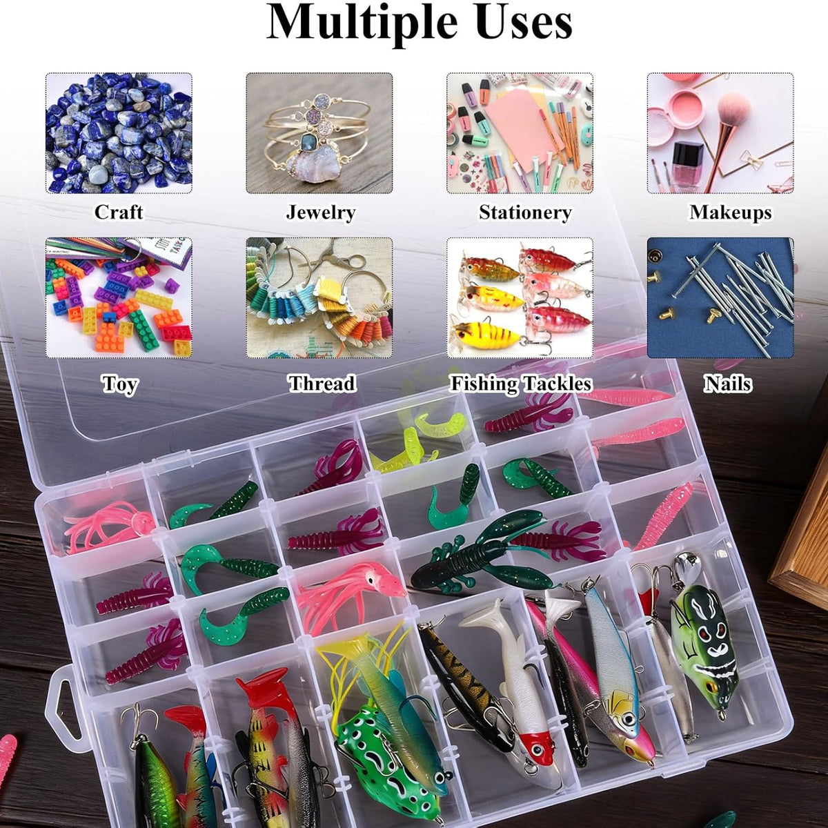 8 Pack 36 Grids Clear Plastic Storage Boxes with Adjustable Dividers, Beads Storage Containers, Jewelry and DIY Crafts Organization, Screw & Hardware Sorting with 10 Label Stickers