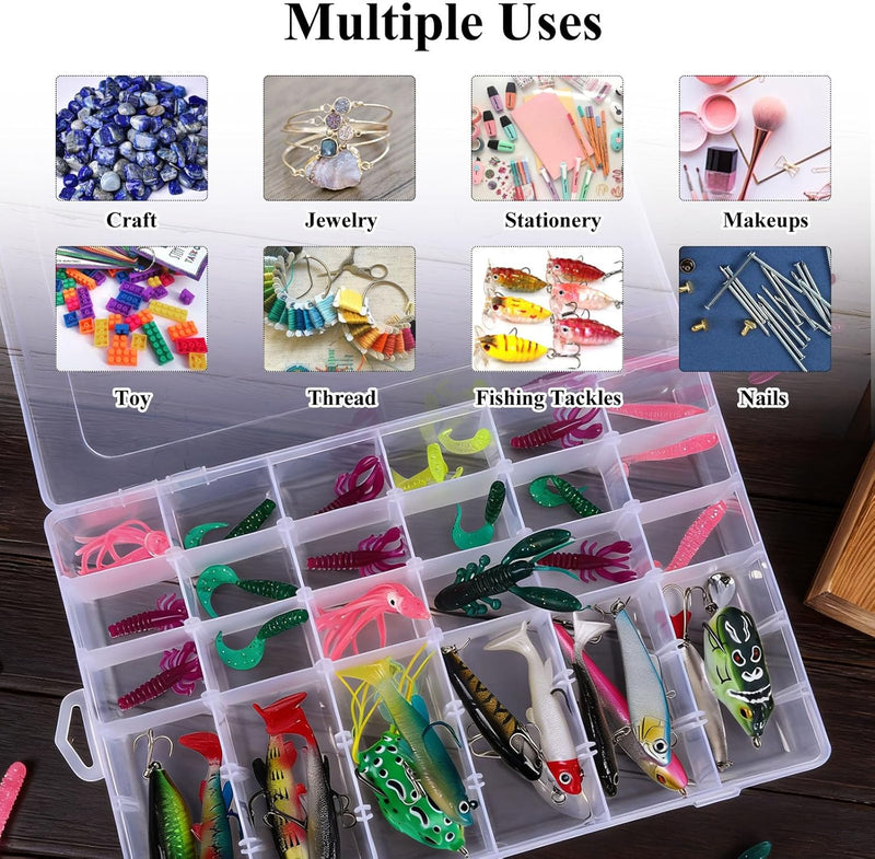 8 Pack 36 Grids Clear Plastic Storage Boxes with Adjustable Dividers, Beads Storage Containers, Jewelry and DIY Crafts Organization, Screw & Hardware Sorting with 10 Label Stickers