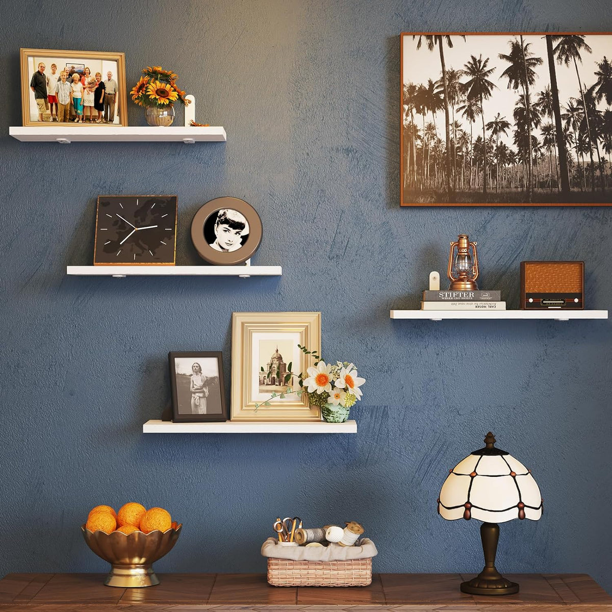 Fixwal Wall Floating Shelves for Bedroom Decor, 4 Sets Wood Floating Shelves for Wall, Wall Mounted Floating Shelf for Bathroom Storage, Book Shelf - White