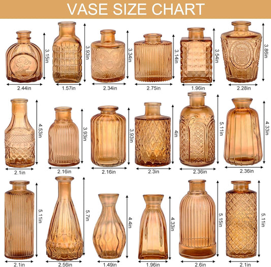 18pcs Amber Glass Bud Vase Set, Gold Small Flower Vases for Centerpieces in Bulk, Mini Vintage Vase for Home, Wedding, Table Decor