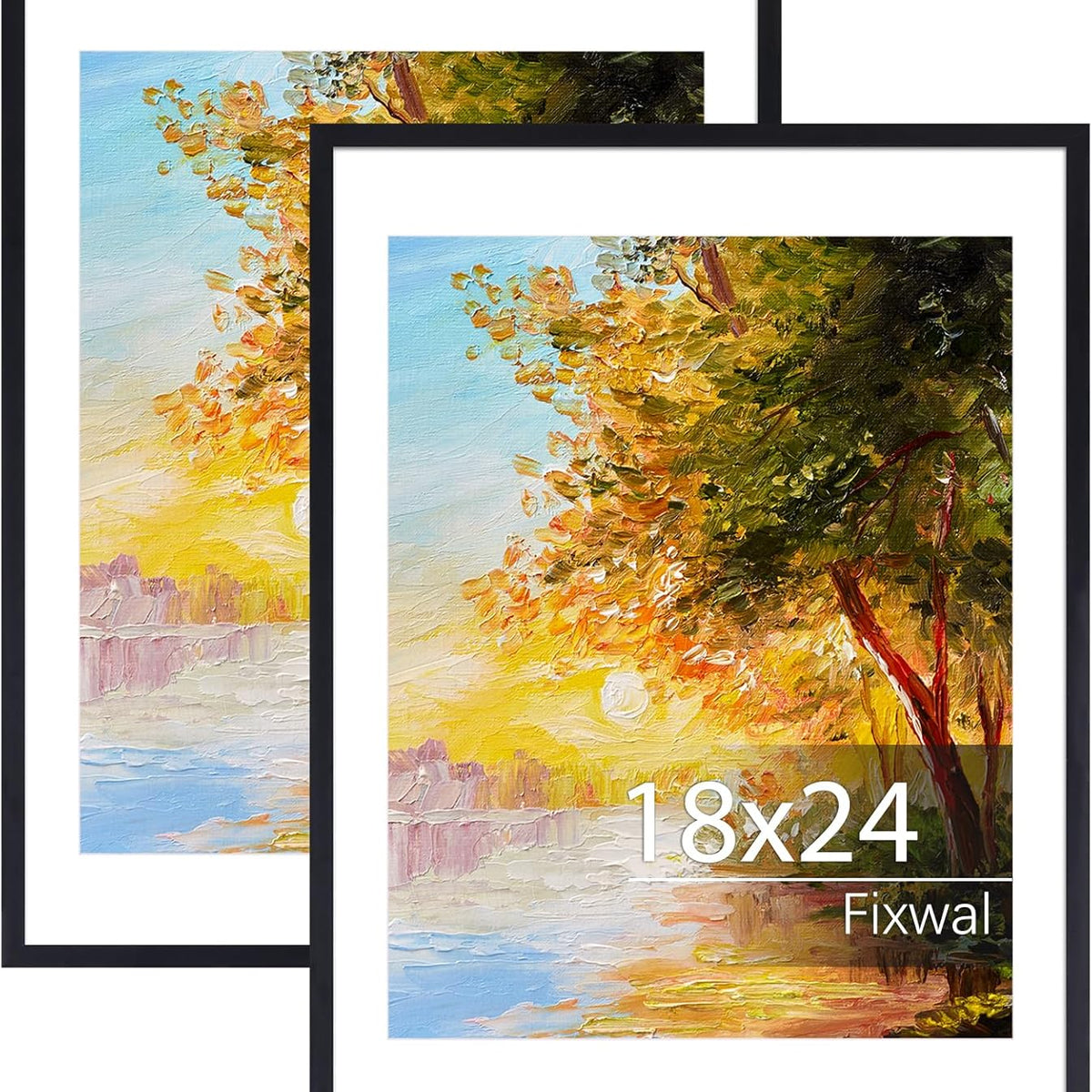 Fixwal 18x24 Picture Frame Set of 2, Black Poster Frames for Wall Display with Mat for 16x20 Pictures