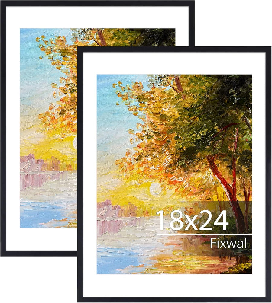 18x24 Picture Frame Set of 2, Black Poster Frames for Wall Display with Mat for 16x20 Pictures