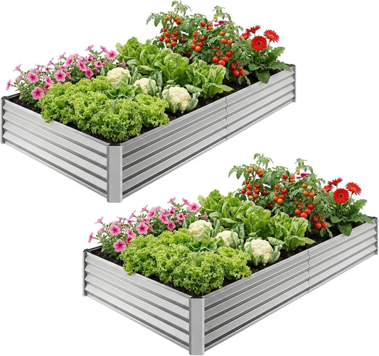 6x3x1ft(2 Pack) Galvanized Raised Garden Beds, Thickened Metal Planter Box for Outdoor Vegetables & Flowers, 72" L x 36" W x 12" H