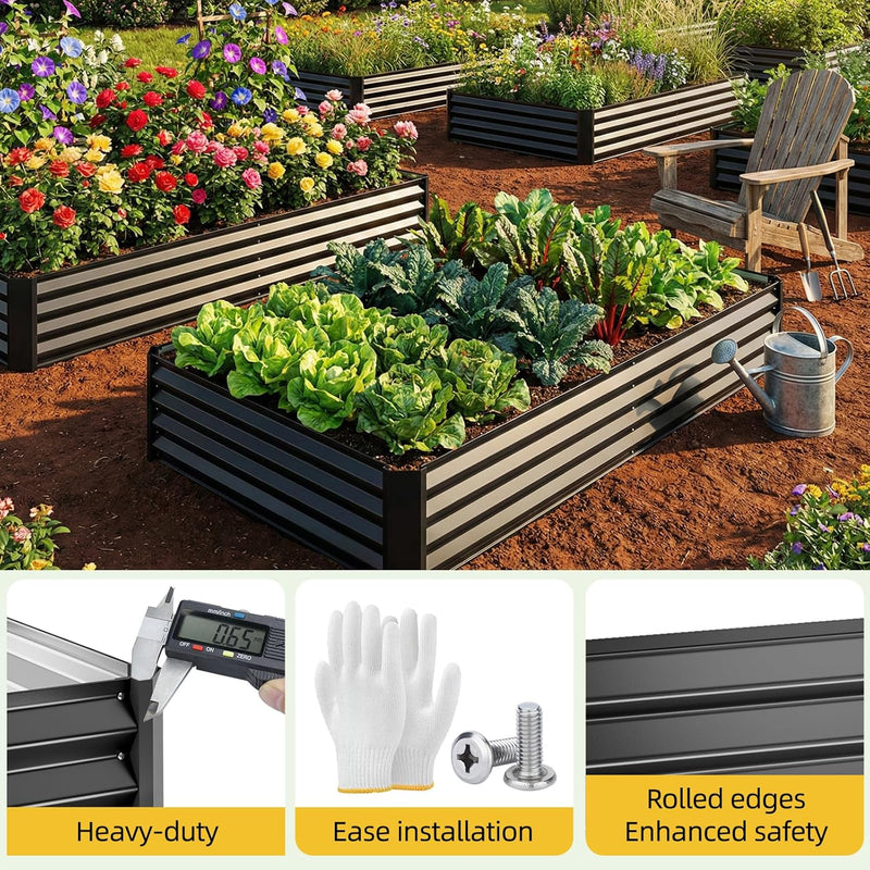 6x3x1ft Black Metal Raised Garden Beds, Thickened Color Steel Planter Box for Outdoor Vegetables & Flowers, 72" L x 36" W x 12" H