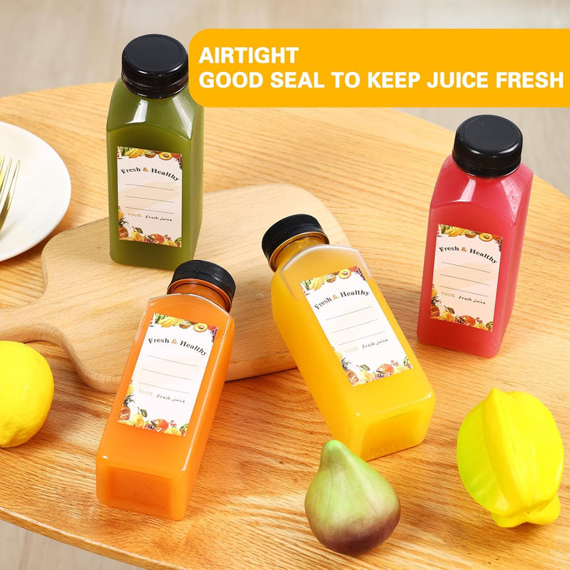 Moretoes 160pcs 12oz Plastic Juice Bottles with Caps, Clear Empty Reusable Bottles with Brush Funnel and Labels for Juicing, Smoothies and Other Beverages