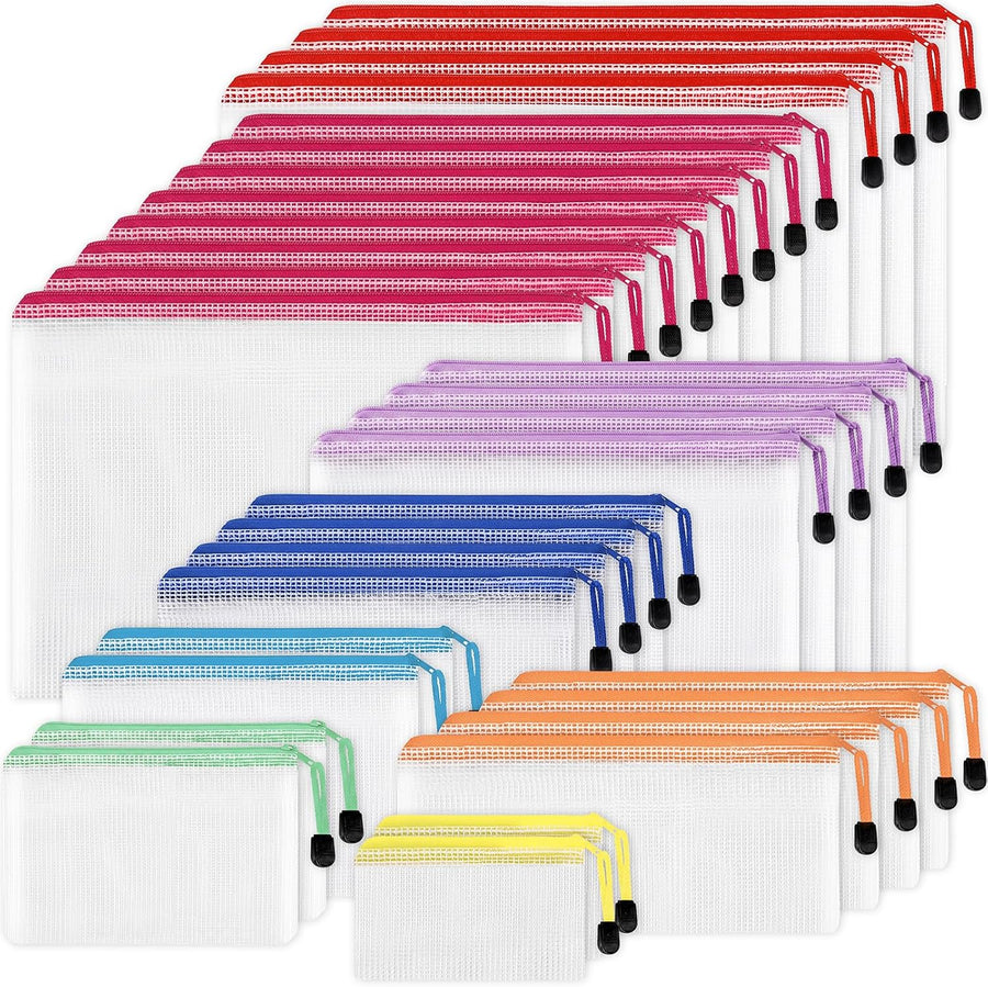 30-Piece Mesh Zipper Pouch Set with 8 Sizes & 8 Colors