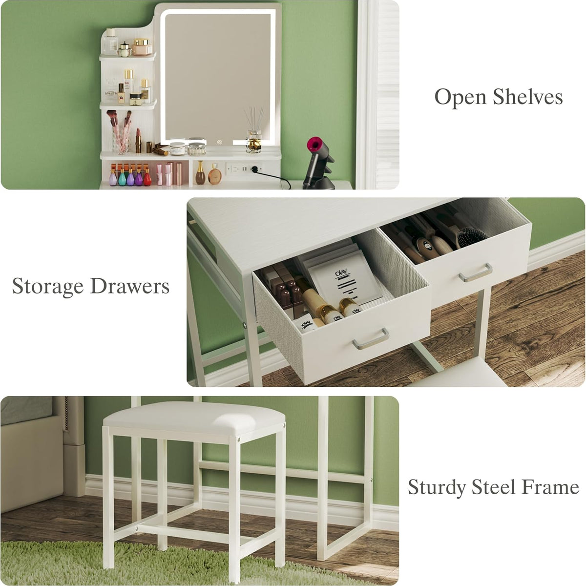 Fixwal  Makeup Vanity Desk with Lighted Mirror & Foldable Side Panel