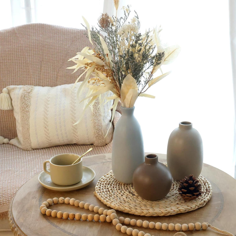 Ceramic Vase Set of 5, Home Decor Farmhouse Décor Handmade Pottery Vases for Pampas Grass, Dried Fresh Flowers, Table, Living Room, Kitchen, Shelf, Entryway Mantel Neutral Tones