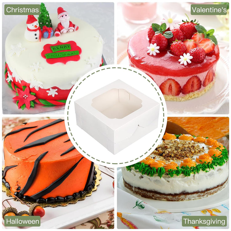 20pcs Cake Boxes, 12x12x6Inch White Bakery Boxes with Window, Disposable Cake Caddy Carrier Container for Valentine's Day, Mother's Day, Pie Pastries Cookies