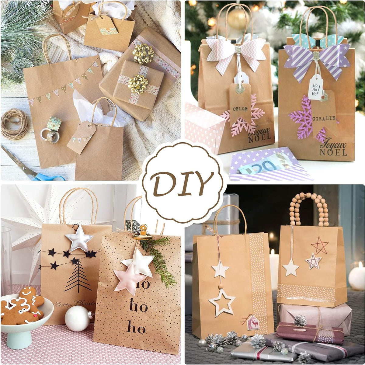 Moretoes 40pcs Brown Paper Bags with Handles Paper Gift Bags Assorted Size (8/10/12.6/16 Inches) 10 Per Size for Shopping, Retail, Gift