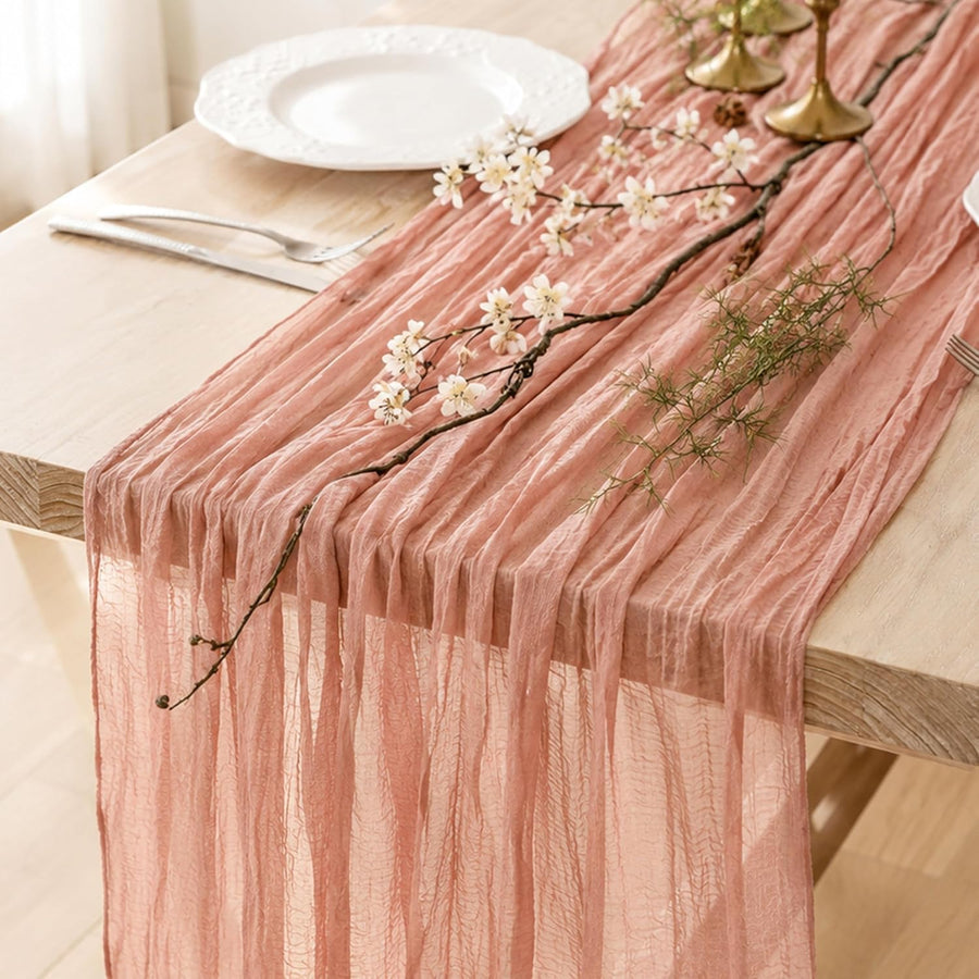 8 Pack Dusty Pink Cheesecloth Table Runner 120 Inch 10FT Gauze Cheese Cloth for Wedding Decoration, Baby Shower, Boho Decor