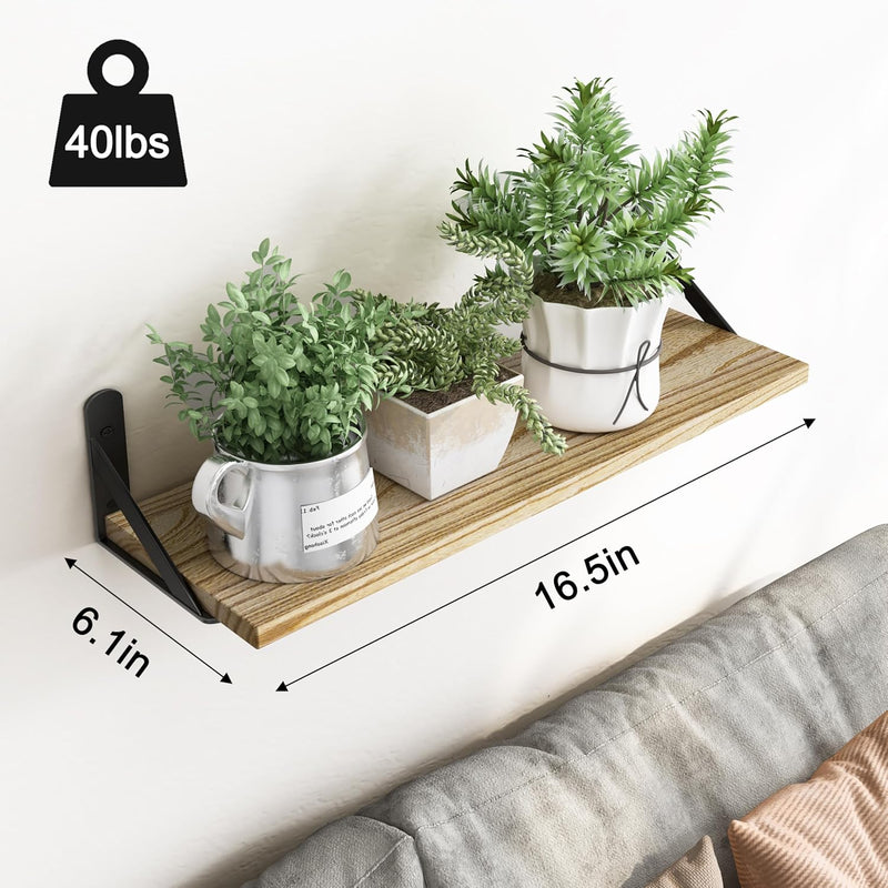 16.5 Inch Floating Shelves for Wall, Farmhouse Wall Shelves for Bedroom, Bathroom Storage, Living Room and Kitchen Decor (Set of 6 Light Brown Color)