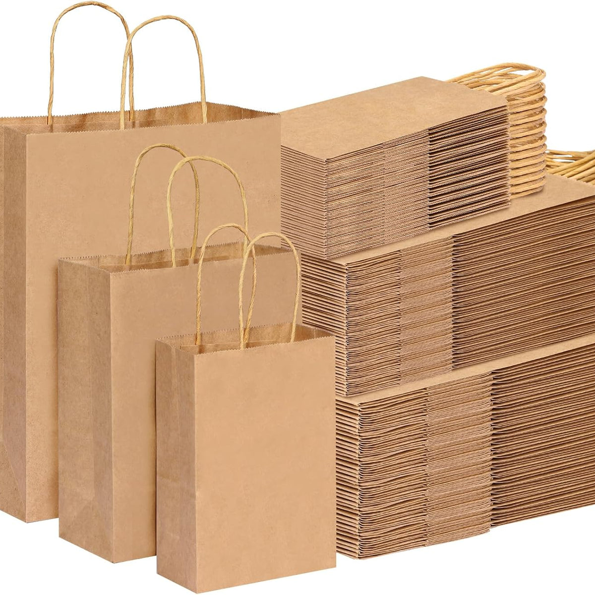 180pcs Paper Bags with Handles Brown Kraft Paper Gift Bags Assorted Sizes (8/10/12.6 Inches) Bulk for Gift, Merchandise, Retail, Shopping, Party Favor