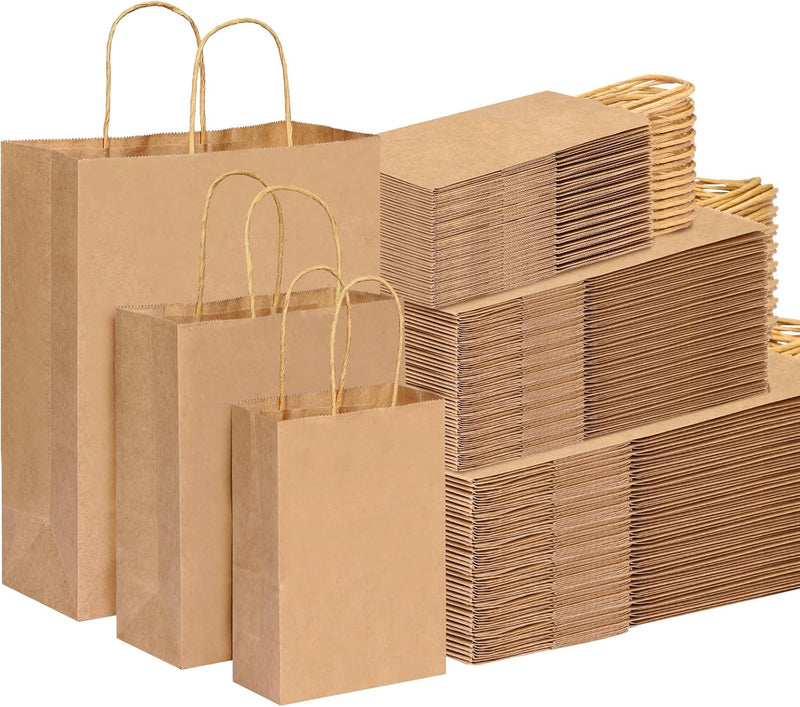 180pcs Paper Bags with Handles Brown Kraft Paper Gift Bags Assorted Sizes (8/10/12.6 Inches) Bulk for Gift, Merchandise, Retail, Shopping, Party Favor
