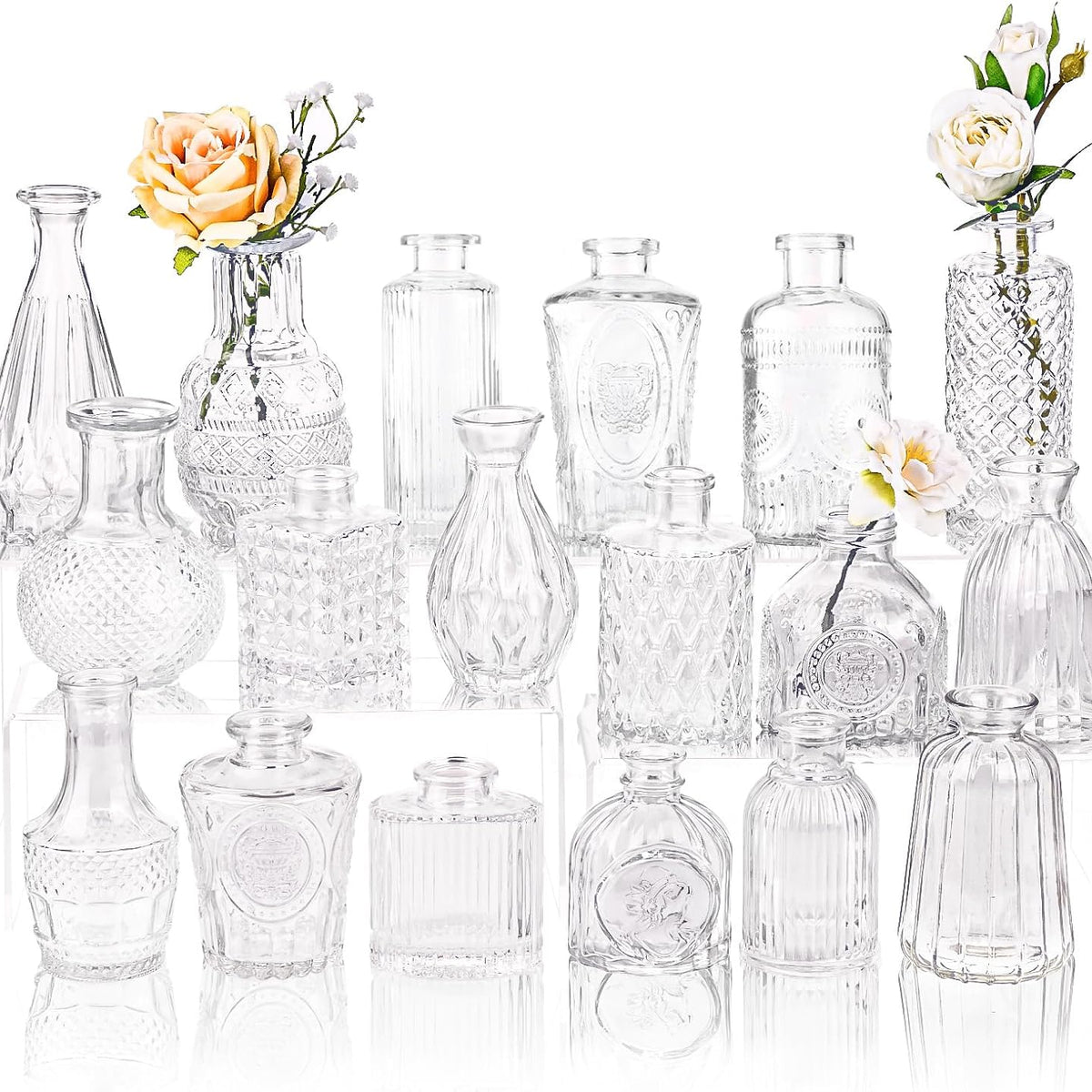 Fixwal Glass Bud Vases in Bulk, Flower Vases for Centerpieces Set of 18, Small Vases for Flowers in Bulk for Centerpieces Rustic Wedding Home Table Decorations