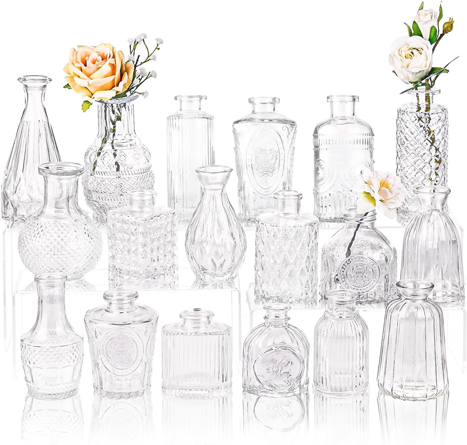 Fixwal Glass Bud Vases in Bulk, Flower Vases for Centerpieces Set of 18, Small Vases for Flowers in Bulk for Centerpieces Rustic Wedding Home Table Decorations