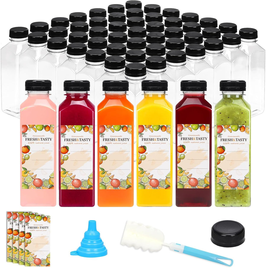 150pcs Juice Bottles, 16oz Reusable Plastic Juice Bottles with Caps and Labels, Funnel, Brush Beverage Containers for Juicing, Smoothies, Tea, Milk
