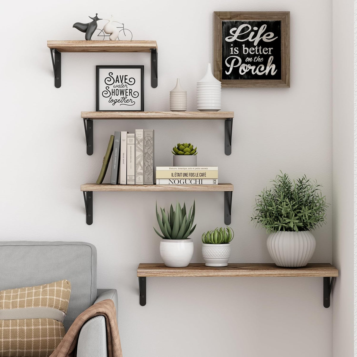 Floating Shelves for Wall Different Sizes Farmhouse Wall Shelf for Bedroom, Bathroom Storage, Living Room and Kitchen Decor(Set of 4)