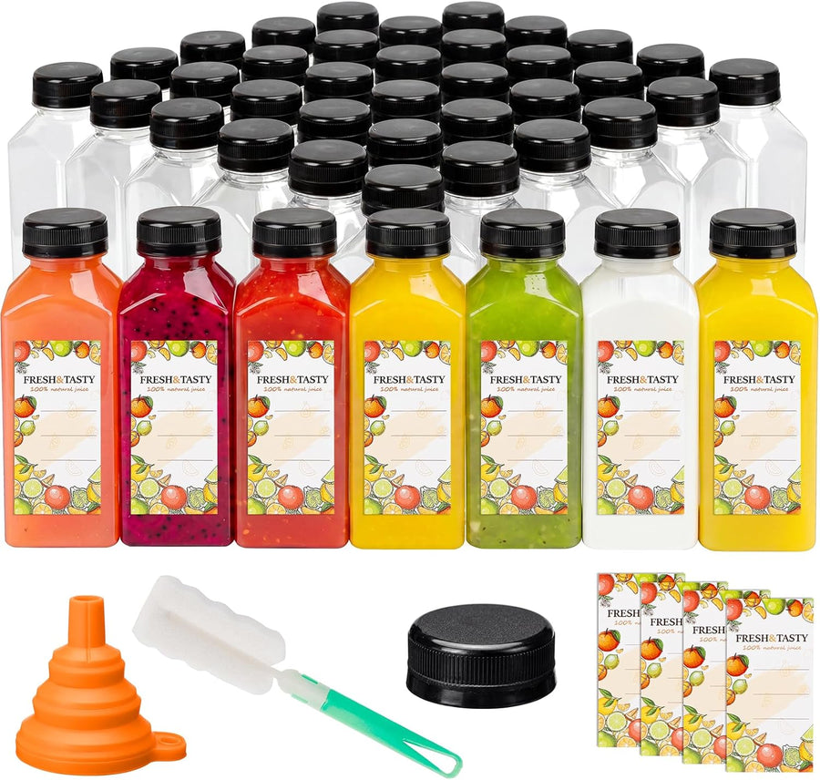 12 oz Reusable Juice Bottles with Lids & Accessories (45-Pack)