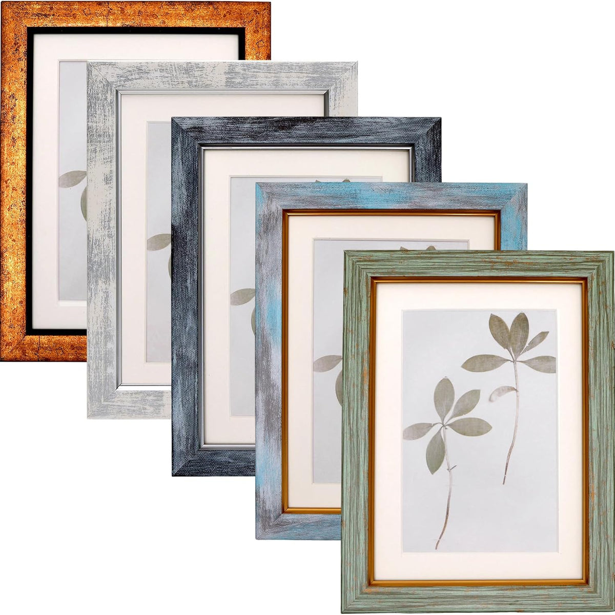 Fixwal 5x7 Picture Frame Set of 5, Vintage Photo Frame, Rustic Retro Picture Frame with Tempered Glass, Decorative Art on Walls and Tabletop Placement