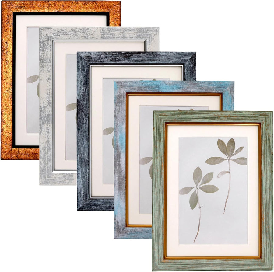 5x7 Picture Frame Set of 5, Vintage Photo Frame, Rustic Retro Picture Frame with Tempered Glass, Decorative Art on Walls and Tabletop Placement
