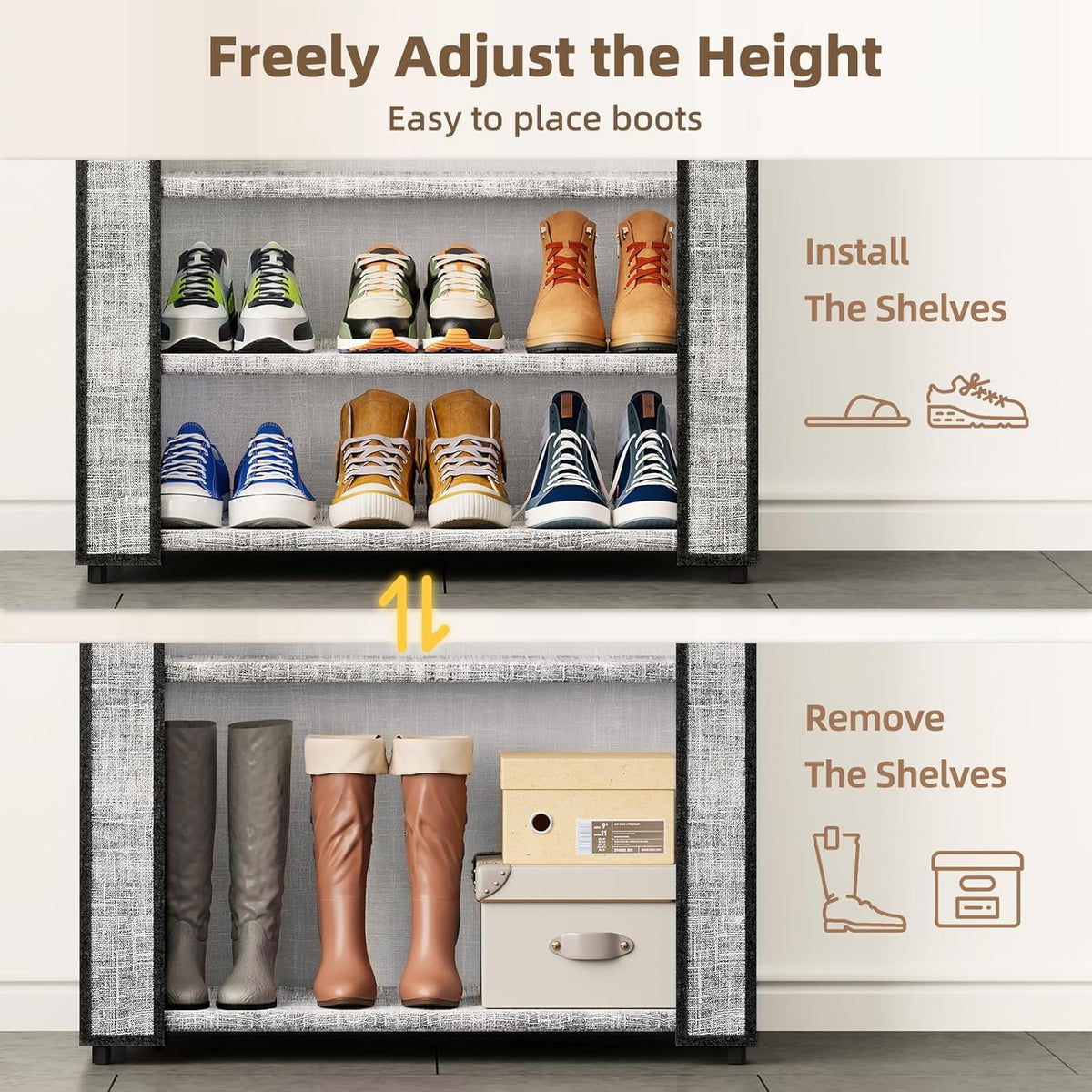 Shoe Rack with Cover, Narrow Shoe Rack with 6 Side Pockets, 10 Tier Tall Shoe Organizer Holds 16-22 Pairs Shoes and Boots, Shoe Storage for Closet, Entryway and Hallway, Gray