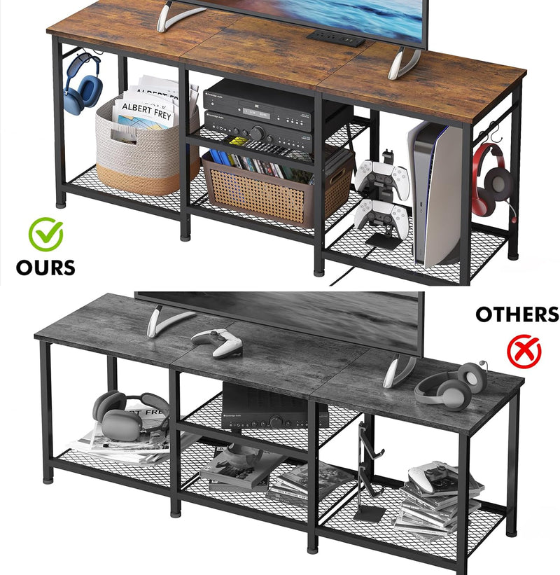 TV Stand for Up to 50 Inch Tvs, Entertainment Center with Outlet Led Lights Open Storage Shelves, TV Consoles for Living Room Bedroom, Rustic Brown